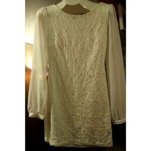 Forever 21  Lace White Dress Sheer Sleeves Size Small